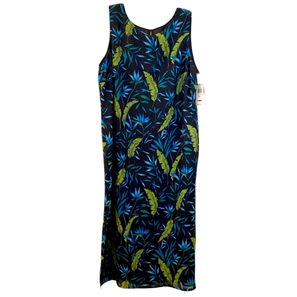 NWT Style & CO Maxi Dress Tropical Leaf Print Green Blue Black Sleeveless WM 18W